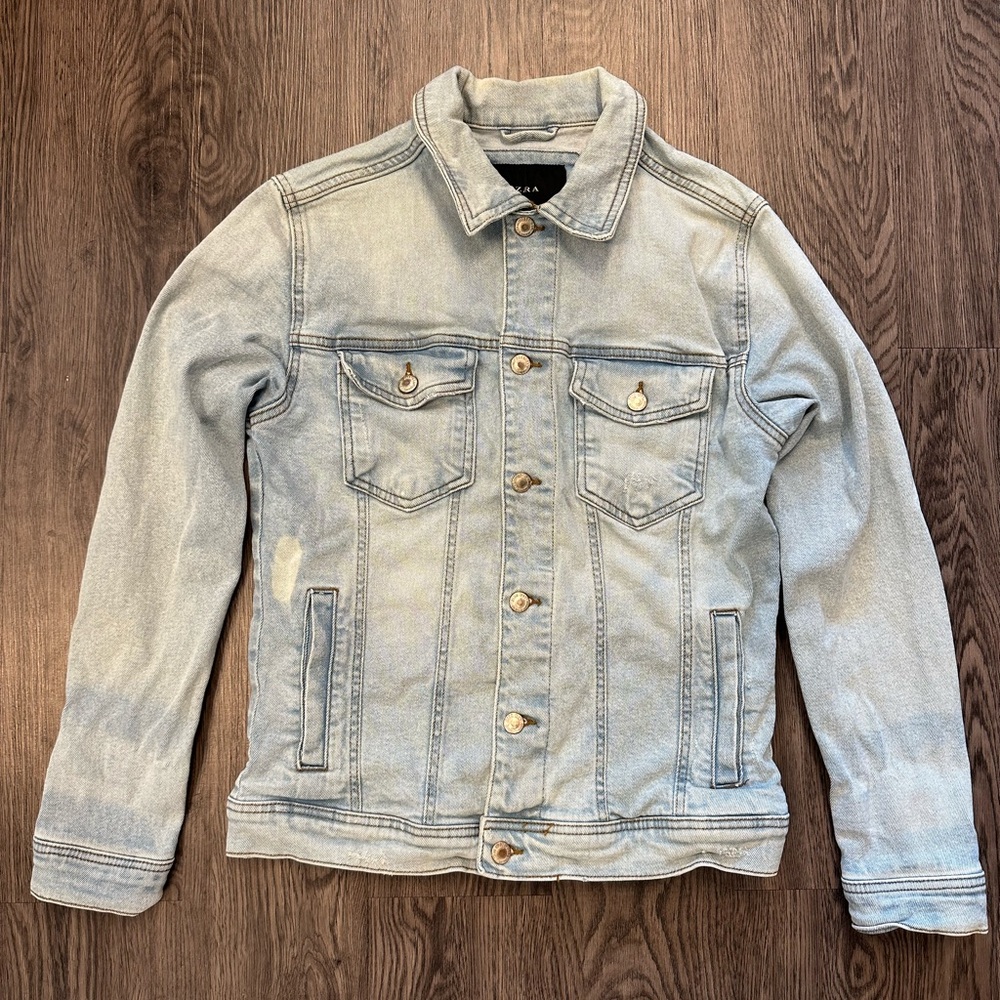 Zara Distressed Denim Jacket Light Blue